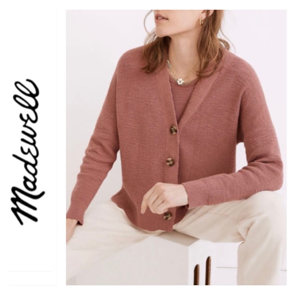 Madewell V Neck Big Button Up Cardigan Sweater Women's Size Small Pink Blush